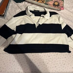 Black and Cream Striped Polo Collar Jersey Top